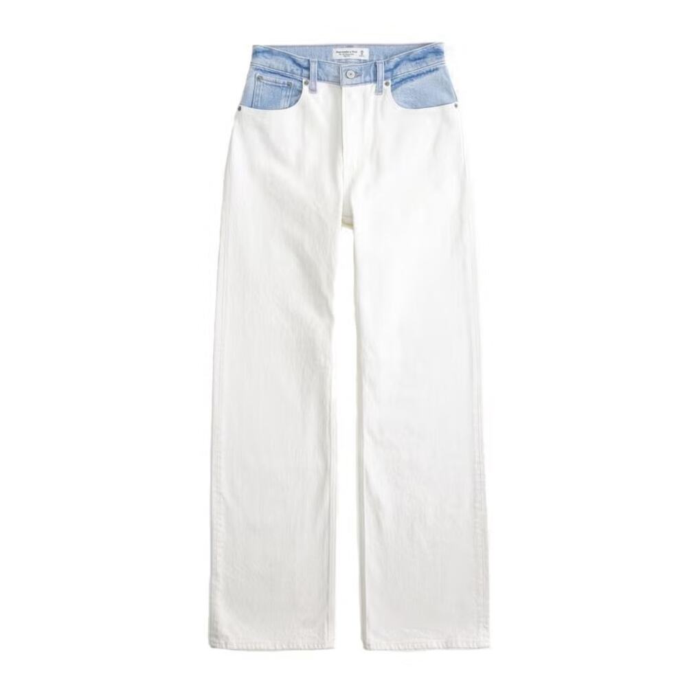 Abercrombie & Fitch High Rise 90s Relaxed Straight Leg Jeans White Blue 29 / 8